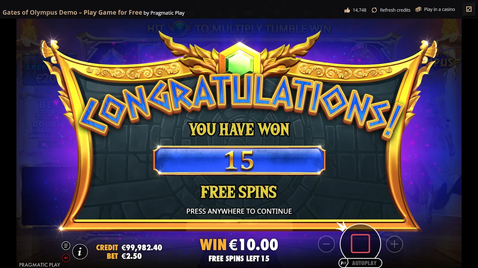 Free spins round activation in Gates of Olympus